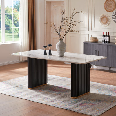 Velora Faux Marble Rectangular Double Pedestal Dining Table For 6
