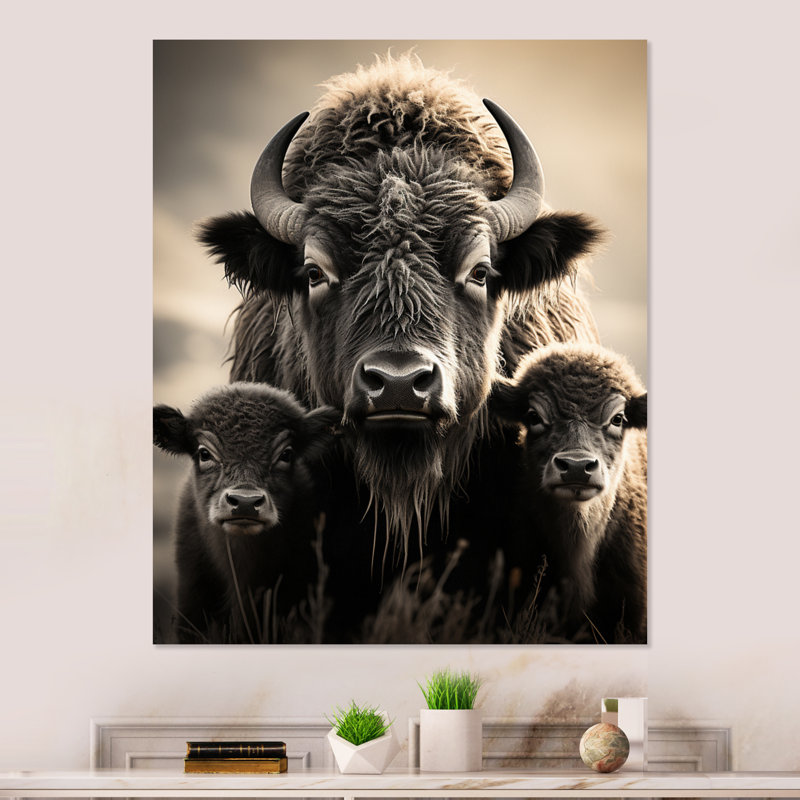 Art mural en métal Bison Family Bond pour le salon, H 32 po x l 24 po