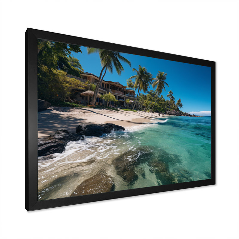 Dominicain Playa Paradise - reproduction sur toile, H 34 po x l 44 po x P 1,5 po, Cadre photo noir