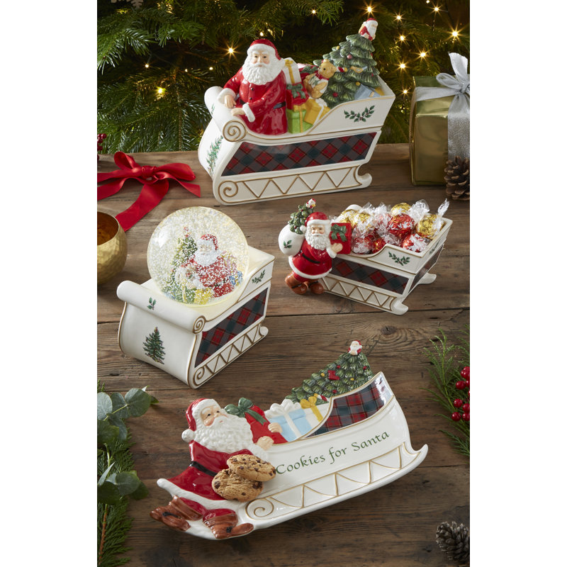 Spode Christmas Tree Santa Sleigh Snow Globe 6.5"