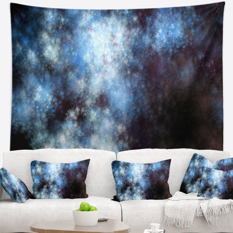 Tapisserie abstraite bleu blanc et ciel étoilé, H 32 po x l 39 po
