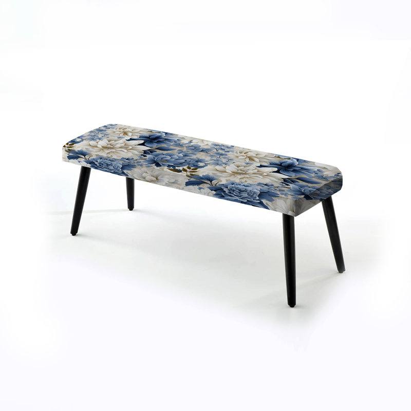 Motif floral victorien bleu et blanc I - Banc rembourré floral noir