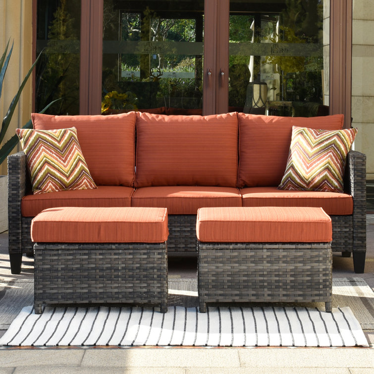 Kaniha Premium All-Weather Wicker 3 - Person Patio Conversation Sets with Cushions
