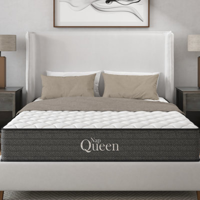 Grand matelas en gel de refroidissement de 10 pouces - Conception, relief, faible transfert de mouvement, eau, compatible avec base réglable, support gris + blanc, mousse à mémoire de forme