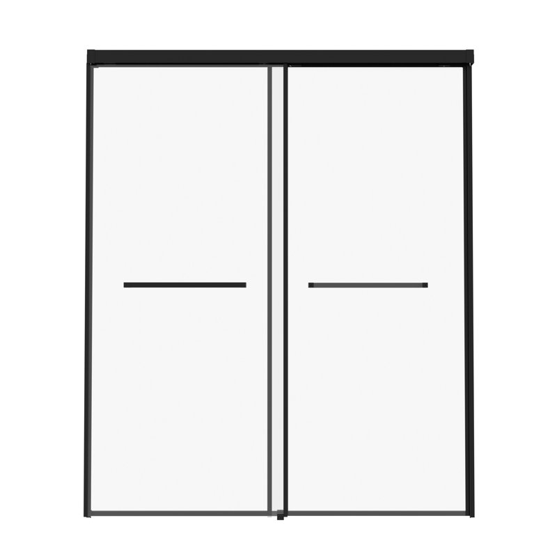 60 po Porte de douche semi-double coulissante, noir mat, verre trempé transparent 1/4, réversible, garde la salle de bain sèche et