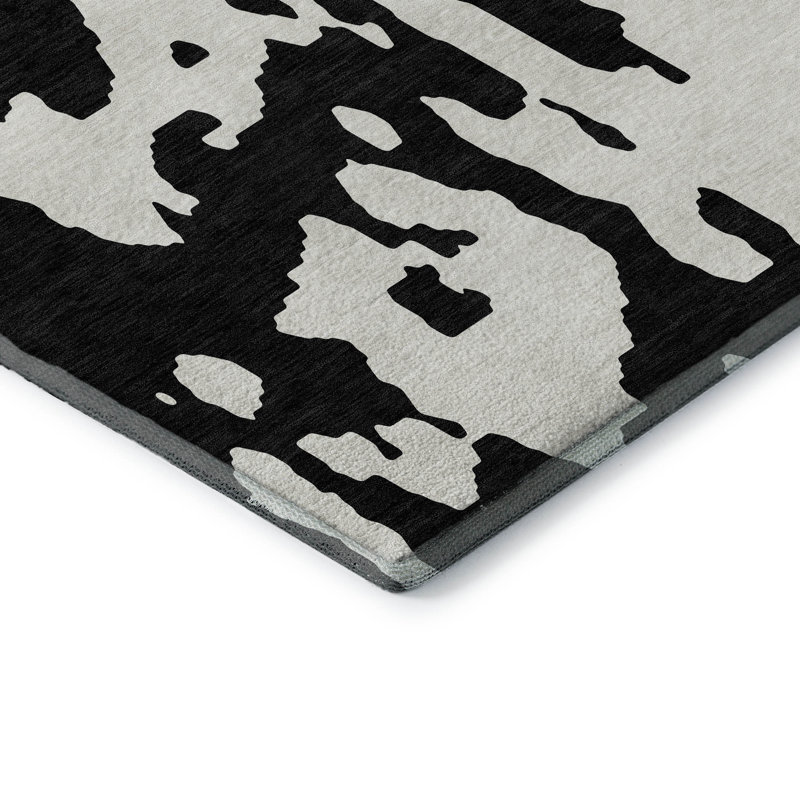 Premium Machine Washable Prisco Black Rug, Runner 2'3" x 7'6"