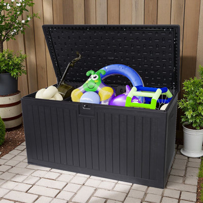 260 Gallon Resin Deck Box, Waterproof Outdoor Storage Bench With Lockable Lid, 1000 Lbs Capacity