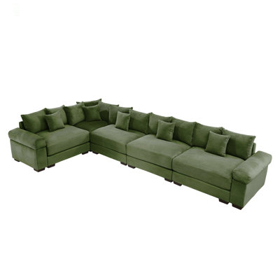 Oversized Cloud Modular Sectional Couch,Convertible Sectional Couches Deep Seat Extra-Wide Armrests, 18Throw Pillows Premium Corduroy Fabric, Ergonomic Design,Easy Assembly, For Study,Green