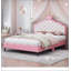 Lit princesse pleine grandeur en similicuir avec tête de lit capitonnée, rose et crème-1773577216
