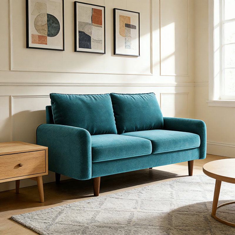 56.3" Velvet Spring-Padded Loveseat Comfort Sofas, Dark Cyan