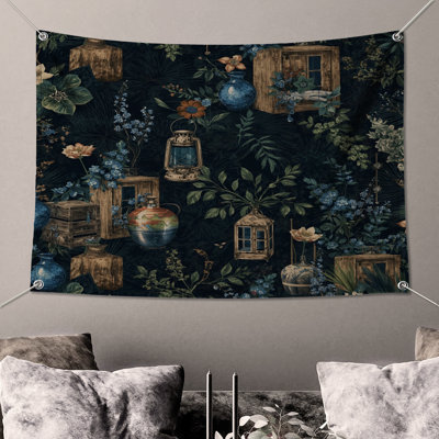 Vintage Floral Lanterns Wall Tapestry - Lanterns Wall Decor