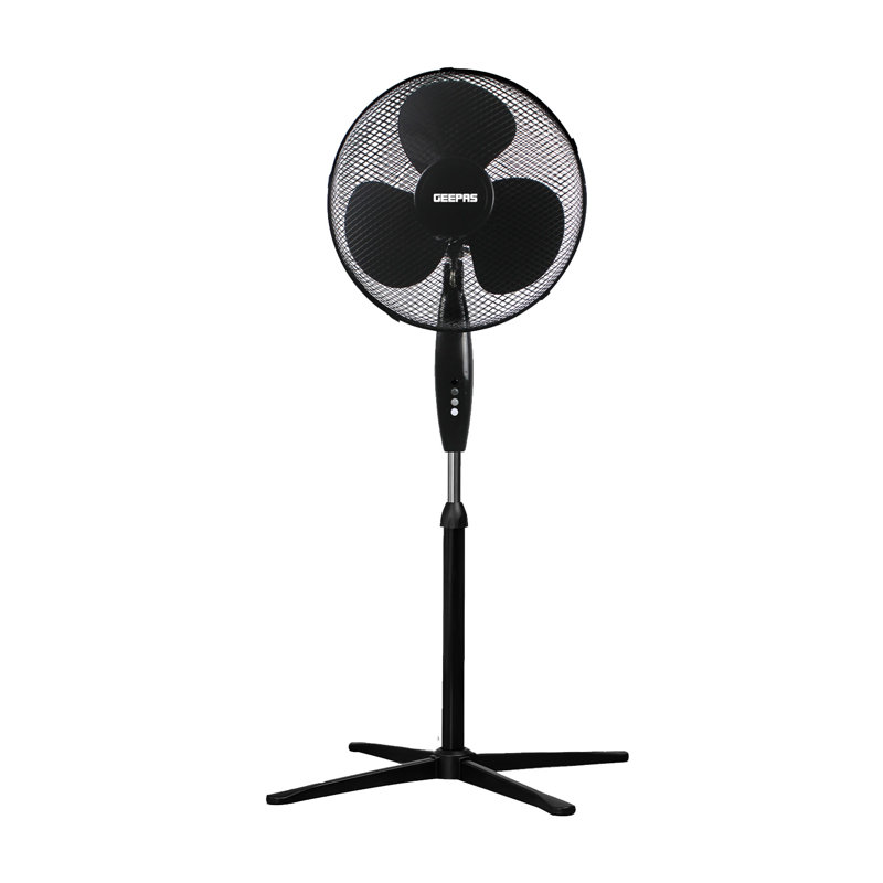 GEEPAS 16” Pedestal Free Standing Cooling Fan | 3 Speed 3 Blades Wide Angled Oscillation | Pivoting Head & Adjustable Height | Powerful Airflow Floor Fan | Home Office Use, Black 45W