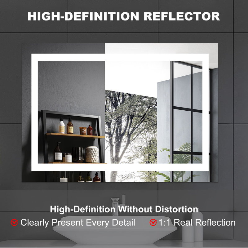 Frameless Anti-fog Led Bathroom Mirror With Frontlight And Backlight, 3 Colors Dimmable Vanity Mirror, 32" x 40"