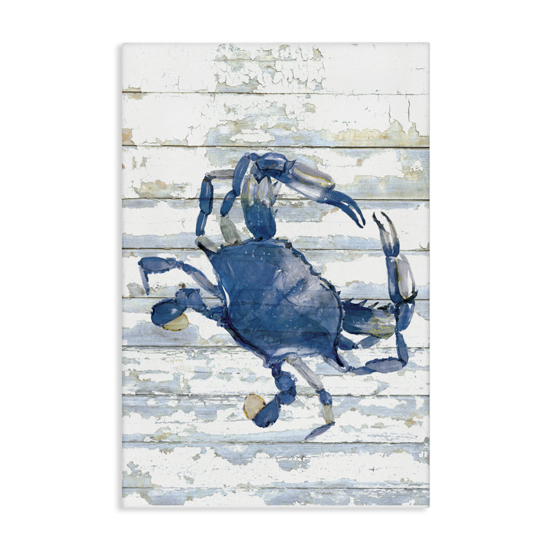  Art mural en toile crabe bleu océan délavé par Jessie Perry, H 24 po x l 16 po