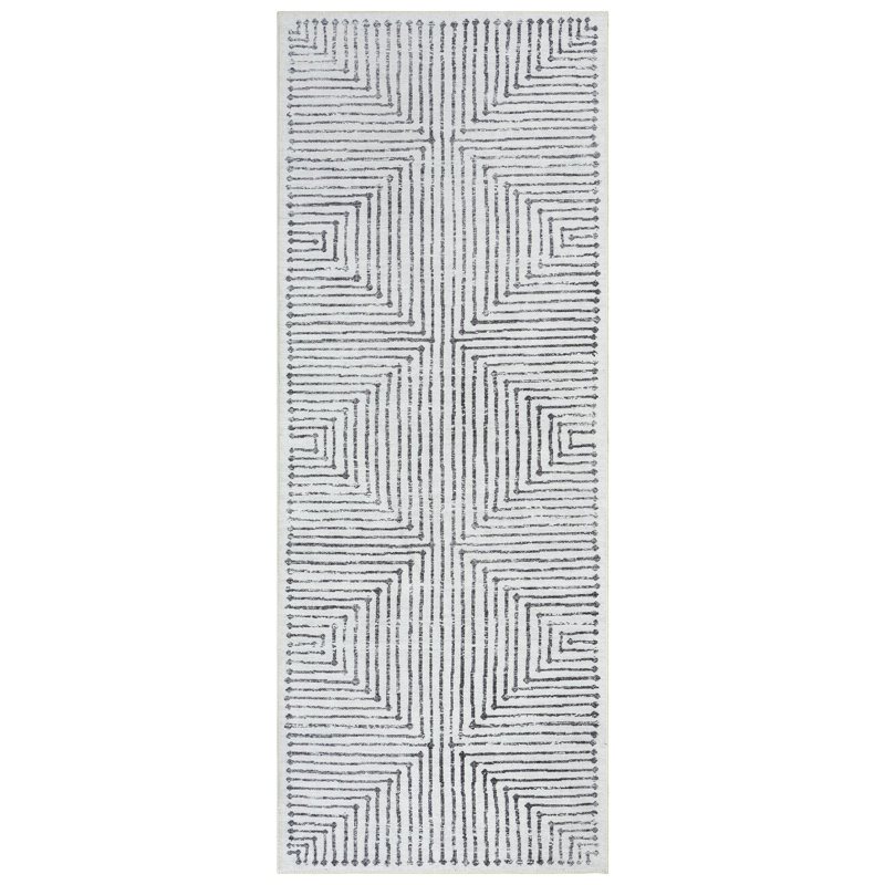 Tapis moderne lavable antidérapant - ivoire / noir - Hall d'entrée, couloir, salle de bain et cuisine
