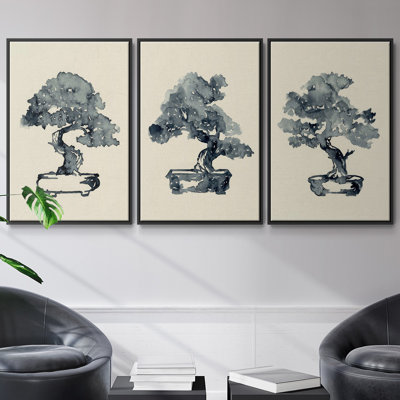 Slate Floral I, ensemble de 3 toiles encadrées sur toile