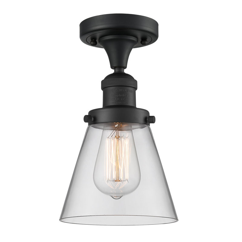 Plafonnier semi-encastré 1 lumière Cone, Noir mat, Ampoule à DEL rétro de 6 watts, Clair