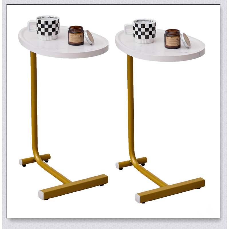 Table d'appoint 2 pièces en forme de C blanche, parfaite pour le canapé et le chevet, peu encombrante et polyvalente