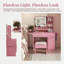 Bureau de coiffeuse 41,9 "avec miroir DEL et prise de courant | Coiffeuse à maquillage avec 3 tiroirs, 7 tablettes et tabouret de rangement | Luminosité réglable, 3 modes d'éclairage-248895052