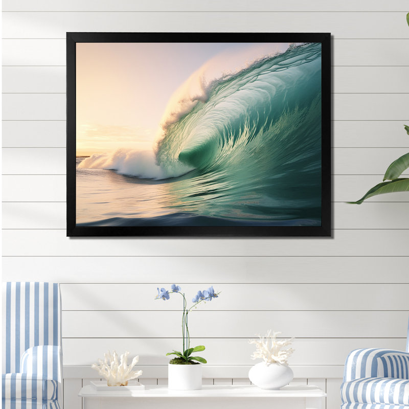 «Turquoise Power of Ocean Wave IV» sur toile, H 12 po x l 20 po x P 1 po, Cadre photo noir