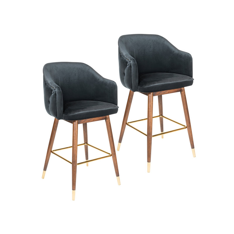 Tabouret de bar en velours 28 po Grieteke, Noir