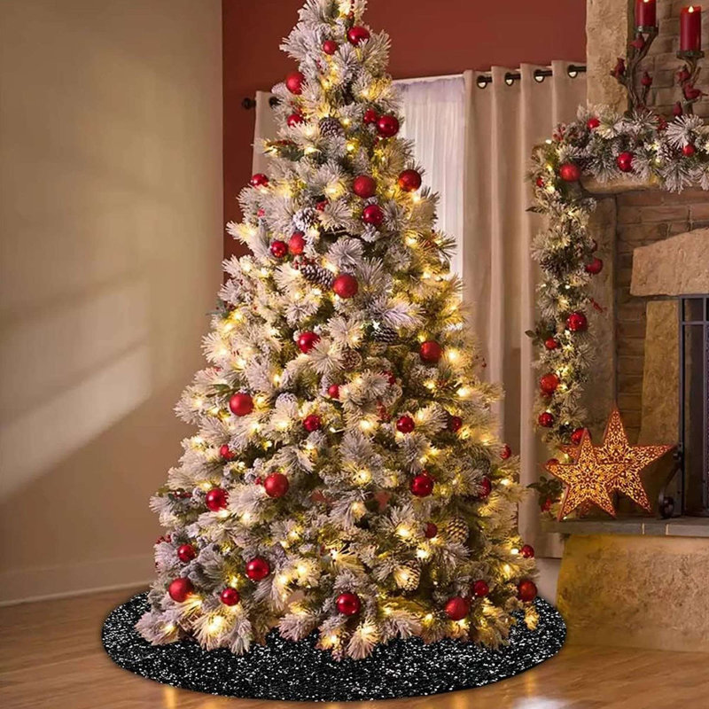 Black Sequin Polyester Christmas Tree Skirt, 35.4 Inch