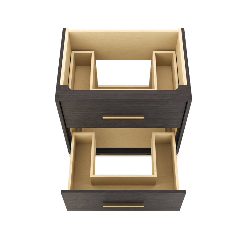 Rift White Oak Two-Drawer Single Bath Vanity, Gray Weathered, Satin Gold, 30"