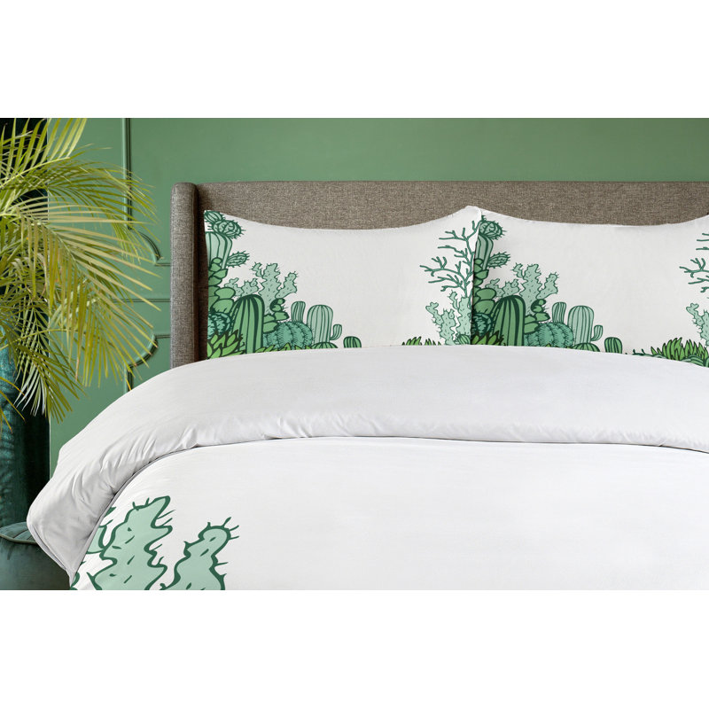Queen Size Green Cactus Microfiber Duvet Cover Set
