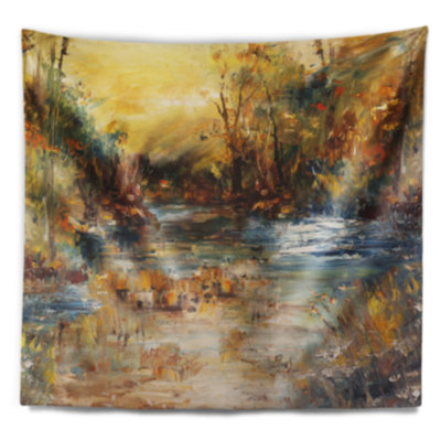 Rivière dans la forêt, tapisserie de peinture à l'huile