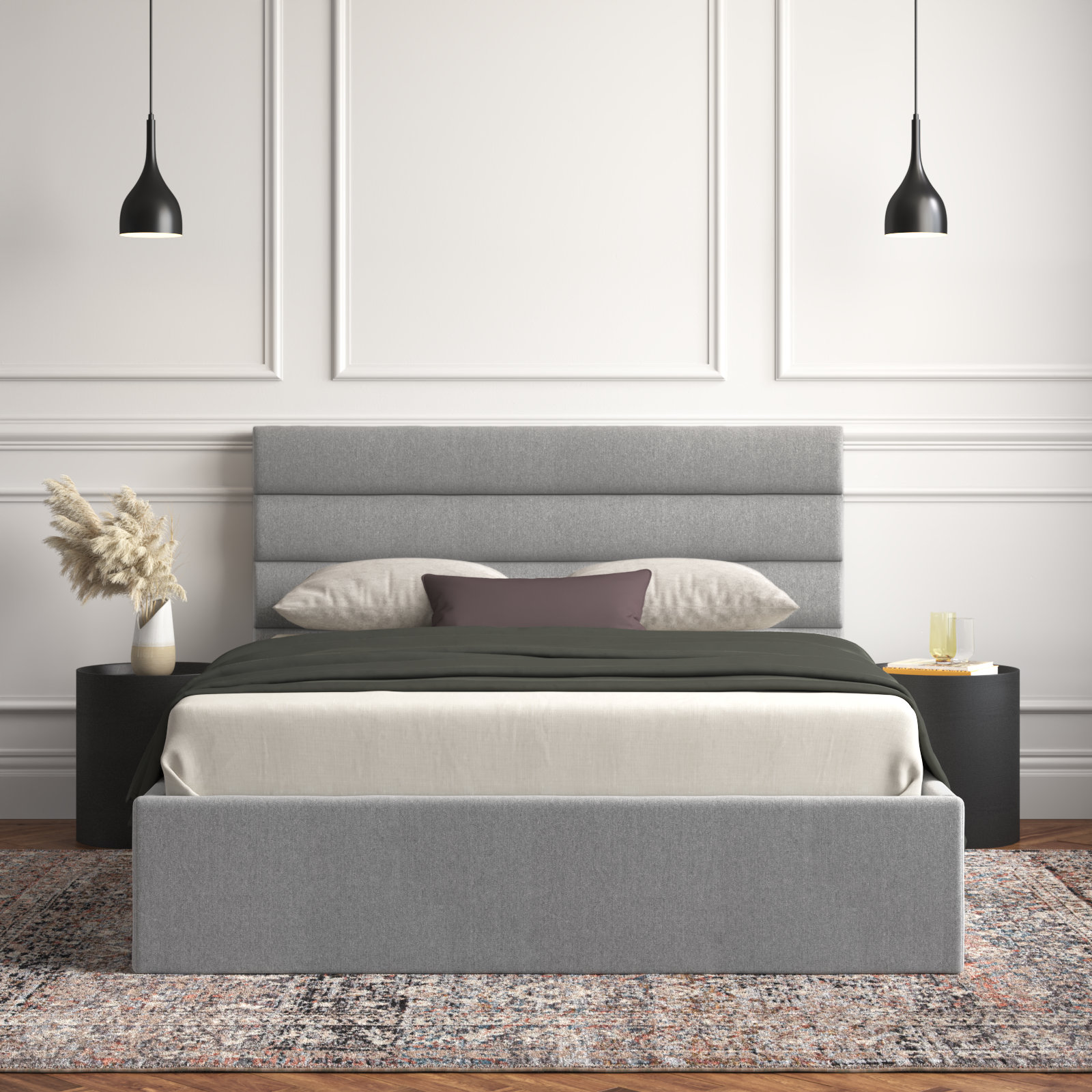 Ruma Upholstered Platform Bed, Queen, Light Gray