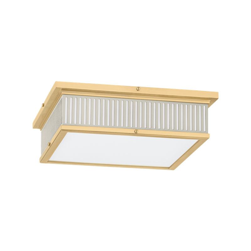 Ashdown Flush Mount in Aged Brass and Distressed Bronze by Mark D. Sikes, White