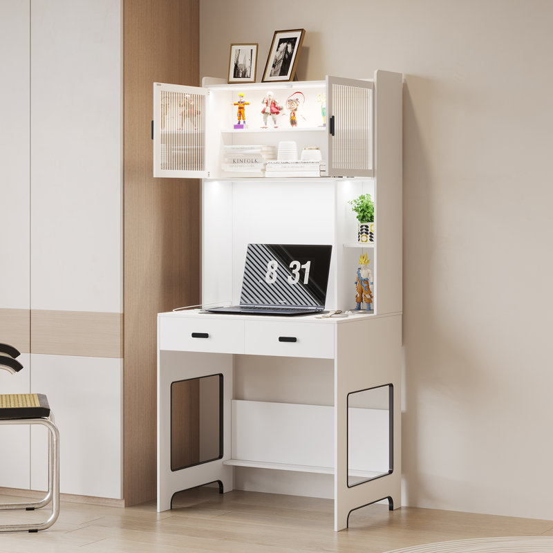 Berwaldt 31.5'' W Rectangle Computer Desk with Hutch and Cabinet, White