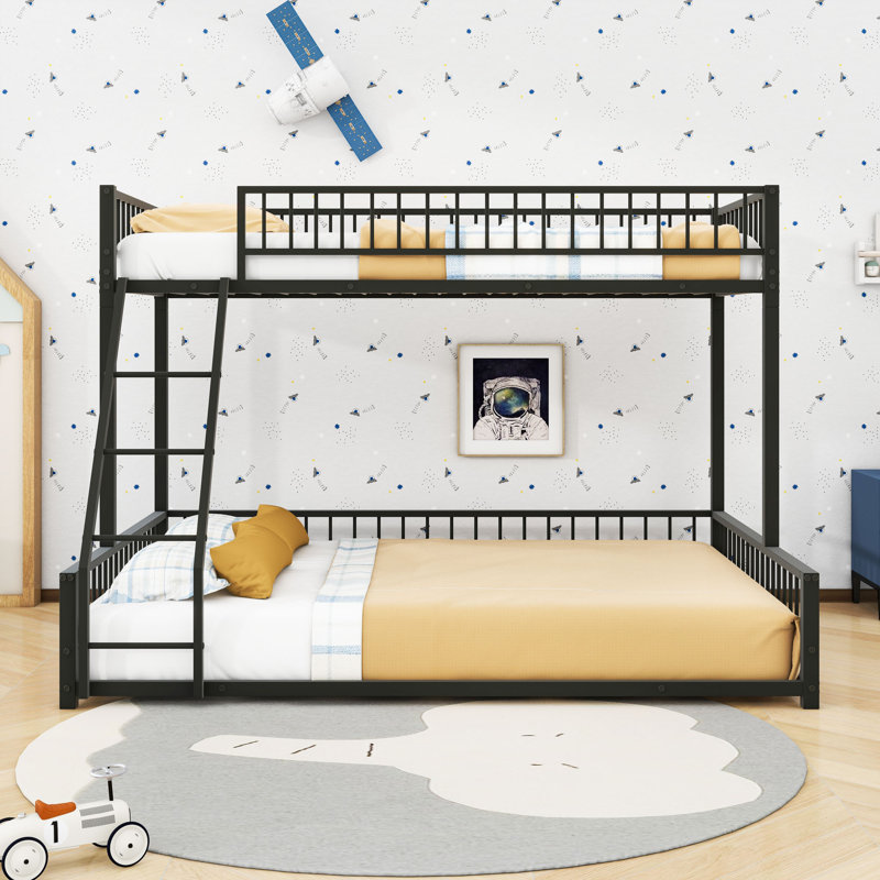 Metal Bunk Bed With Ladder And Guardrails, Twin XL over Queen, Black