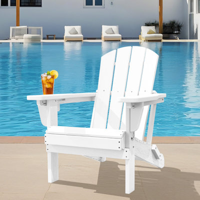 HDPE Outdoor 3-Position Adjustable Backrest Adirondack Chair with Cup Holder and Foldable Design