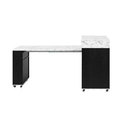 Extendable Dining Table with Extra-Long Folding Top, Rolling Table with Drawers, Power Outlet