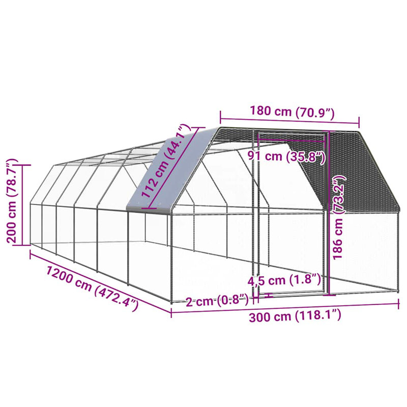 Cage à volaille pour l'extérieur en acier galvanisé gris et argent, Grand (H 118,1 po x l 118,1 po x P 78,7 po)