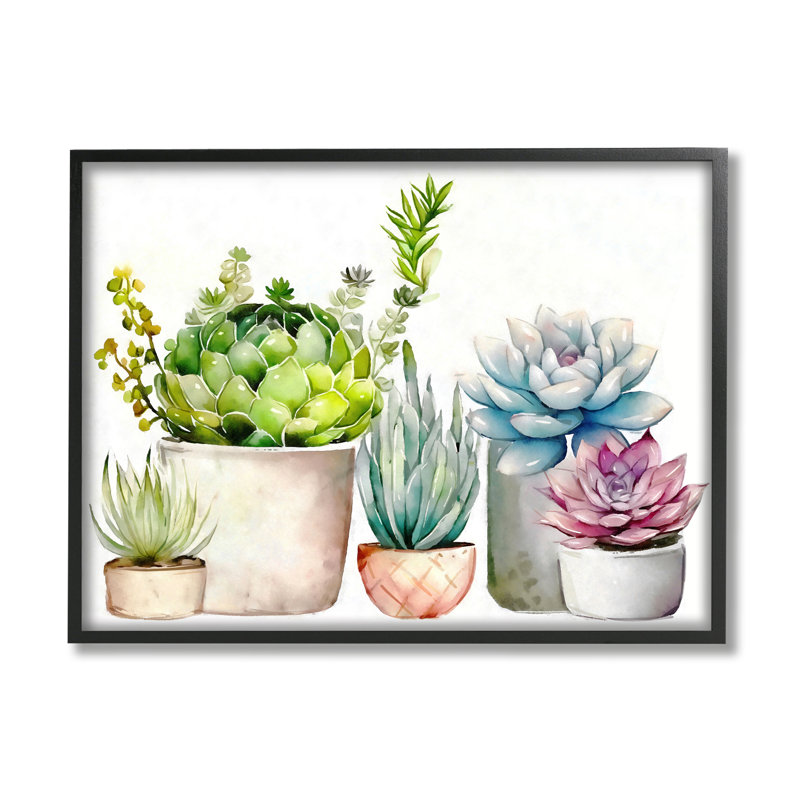 «Succulent Plants Floral Nature» encadré sur bois par Ziwei Li, impression, Giclée encadrée noir minuit