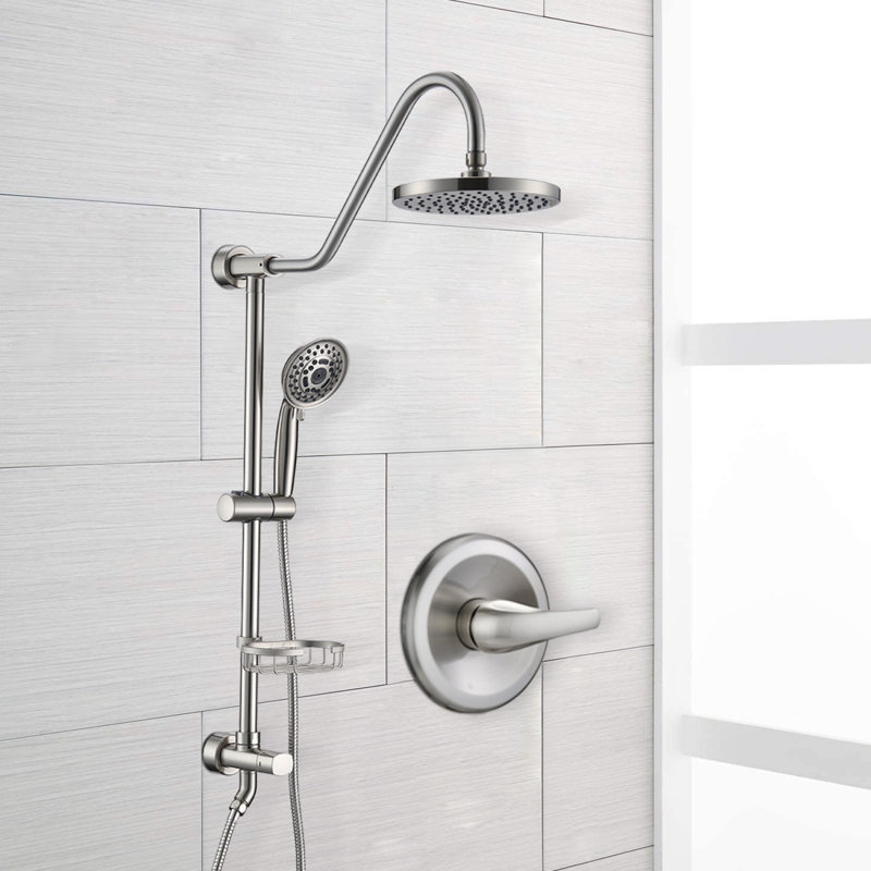 Shower Head With Handheld Shower System With 8" Rain Shower Head (Rough-In Valve Included), Brushed Nickel