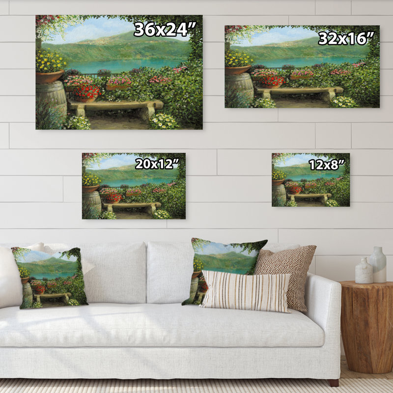 Vue sur le lac de Château Gandolfo - reproduction sur toile, H 12 po x l 20 po x P 1 po, Toile tendue