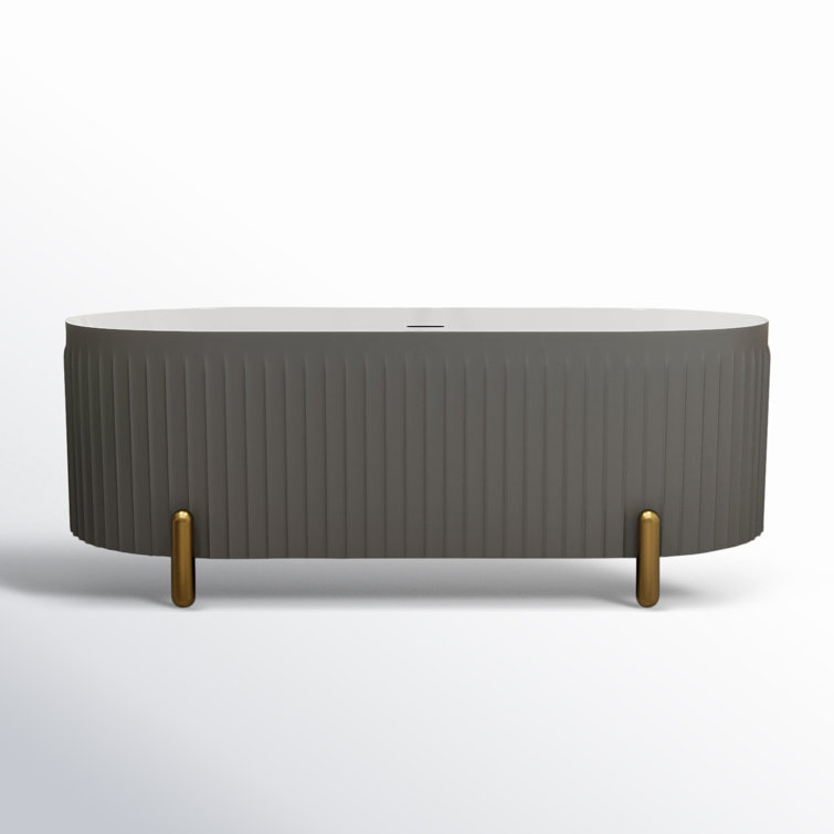 Colour 67" L x 31" W Fluted Freestanding Soaking Acrylic Bathtub with Chrome Drain and Overflow