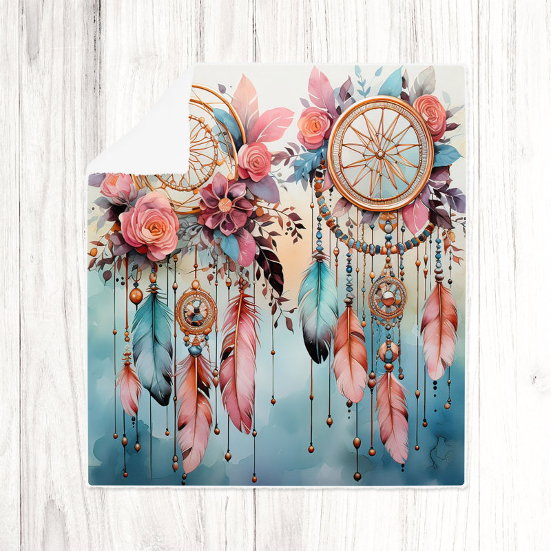 Throw Blanket, 51" W x 60" L, Floral/Abstract, Pink/Blue/Gold