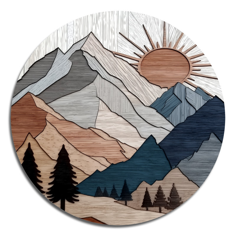 Décoration murale ronde en métal «Blue Bold Mountains» - paysages abstraits, L 29 po x H 29 po