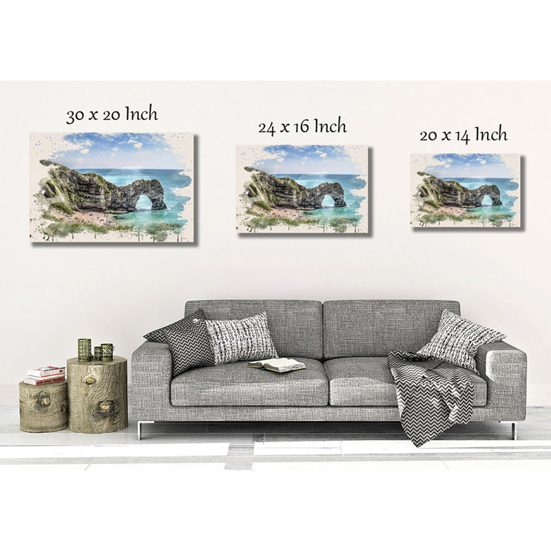 Durdle Door Cliffs Dorset Seascape Painting on Canvas - Wrapped Canvas, 50cm H x 76cm W