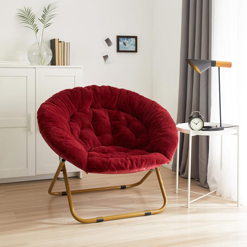 Fauteuil surdimensionné en fausse fourrure de lapin, Rouge, Doré
