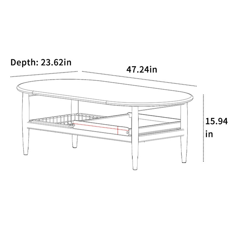 Table basse ovale avec rangement moderne, Noir, noir, noir, noir