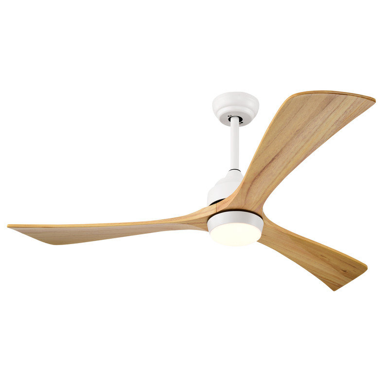 52" Solid Wood Ceiling Fan with Light, 3-Blade Quiet DC Motor, Remote Control & Reversible for Living Room & Bedroom(White +Natural)