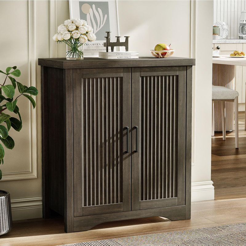 Buffet cannelé avec rangement d'appoint, Gris