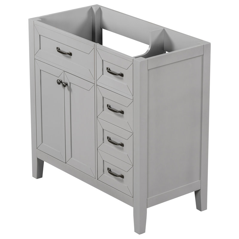 Base de meuble-lavabo de 36 po en gris - bois massif et tiroir de conception moderne autoportant pour assemblage requis, Gray