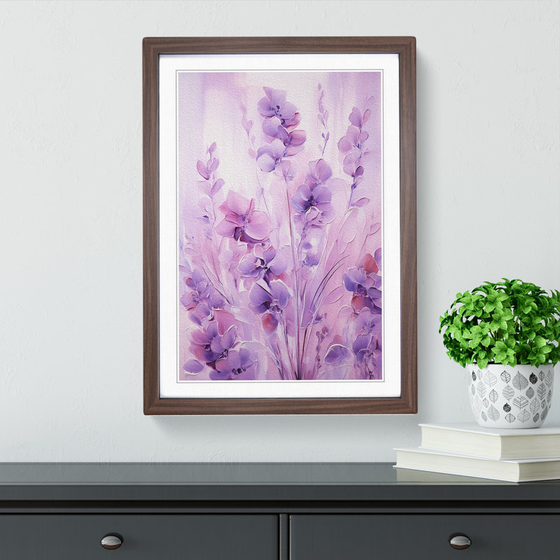 Lavender Flower Abstract Art - Framed Print, 64cm H x 46cm W, Walnut Framed