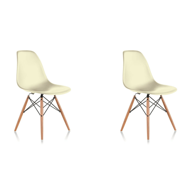 Dubuque Dining Side Chair with Metal Eiffel Base Design and Beech Wood Legs, Cream, 1